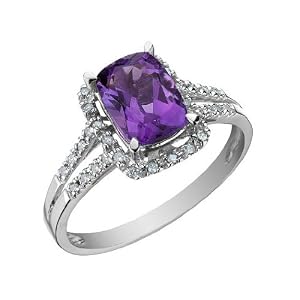Amethyst Ring with Diamonds 1.46 Carat (ctw) in 10K White Gold, Size 6 by