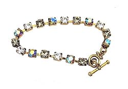 Bracelet - B125 - Swarovski (tm) Crystal Stones - Antique Gold Tone Metal ~ Blk Diamond Mix