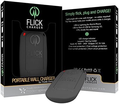 Flick - Sleek Slim Wall Charger for ANDROID - Lightning Connector - Fast and convenient charging for home, office and travel - No cable required - Simply Flick, Plug and Charge! (Black)
