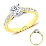 2.25 Ct. tw. Yellow Gold Trellis Engagement Setting with Round Diamond Real Goldia Designer Perfect Jewelry Gift
