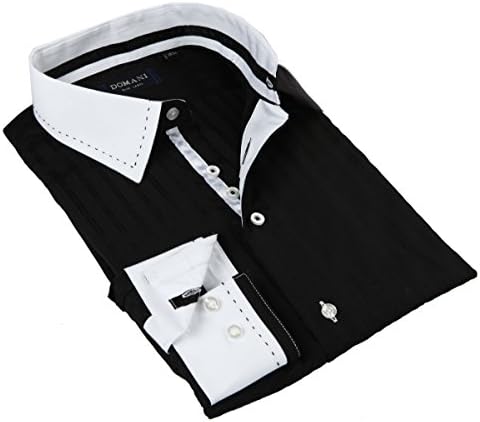 Domani Blue Label Men's Black Button Down Fashion Shirt (34/35)-Size-15.5