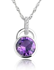 Honeystore Girls Round Zircon Accent Natural Amethyst S925 Sterling Silver Pendant Necklace Color Purple