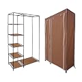 NEW DOUBLE CANVAS WARDROBE CLOTHES RAIL STORAGE BROWN
