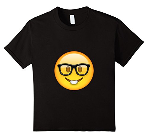 Strebergesicht Smiley Brille &amp; Hasenzahne Nerd Emoji T-Shirt - Kids 10 - Black