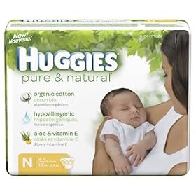 Huggies Pure & Natural Diapers, Size N, Super Mega 60 ea