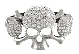 Black Leather Rhinestone Encrusted Skull Bracelet