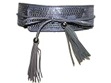 Ladies 2.5" Wide Sequin Kimono Belt with Braided Tassel Cord in Black or Grey (Grey Sparkle)