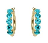 10k Yellow Gold Blue Topaz Hoop Earrings