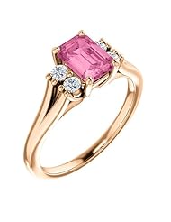 14K Rose Gold 7.00x5.00mm Emerald Cut Pink Sapphire and Diamond Ring -- LIFETIME WARRANTY