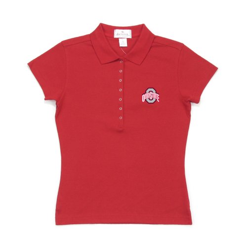 Antigua Ohio State Women's Remarkable Baby Rib Short Sleeve Polo Shirt (Small, Dark Red)