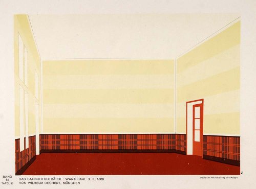 1931 Art Deco Train Station Waiting Room Third Class - Original Lithograph