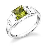 1.75 Carats Princess Cut Genuine Peridot Sterling Silver Ring
