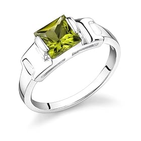 1.75 Carats Princess Cut Genuine Peridot Sterling Silver Ring