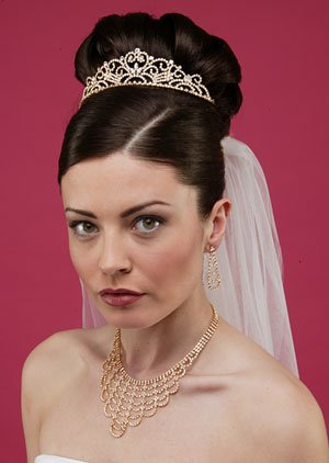 Royalty Gold Tiara: Gold Accented Classic Tiara With Stunning Detailing of Exquisite Austrian Crystals