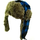 BUFFALO PLAID FAUX FUR PILOT TRAPPER TROOPER HAT BLUE MEDIUM LARGE