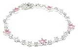 Image of Silver White / Pink Cubic Zirconia Stars Bracelet 7.5