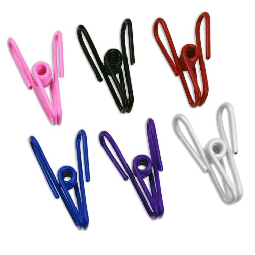 Set of 25 PVC-Coated 2 Steel Wire Clips - Six Bright Colors