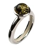 Certified Genuine Green Amber and Sterling Silver Round Ring
