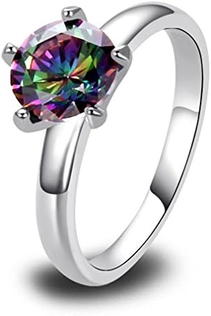 Women's Ring Plated Silver Colorful Aquamarine Zircon Plating 18K White Gold Filled Size 6-12 (6)