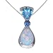 14k White Gold Created Opal, Swiss Blue Topaz and Blue Sapphire Teardrop Pendant, 17"