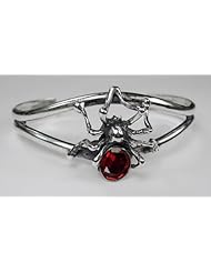 Stunning Sterling Silver Spider Cuff Bracelet Featuring a Faceted Garnet