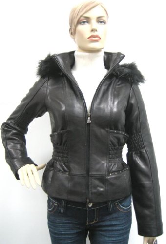 Baby Phat Cinched Waist Leather Jacket Coat Black XL