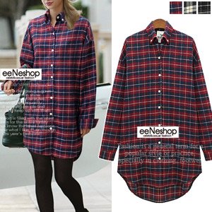 (イイネショップ) eeNeshop チェックの起毛面ロングシャツ