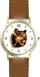 Cougar Cat - WATCHBUDDY&reg; DELUXE TWO-TONE THEME WATCH - Arabic Numbers - Brown Leather Strap-Size-Large ( Men's Size or Jumbo Women's Size )