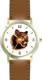 Cougar Cat - WATCHBUDDY&reg; DELUXE TWO-TONE THEME WATCH - Arabic Numbers - Brown Leather Strap-Size-Large ( Men's Size or Jumbo Women's Size )