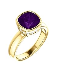 10K Yellow Gold 8.00x8.00mm Antique Cushion Cut Amethyst and Diamond Ring -- LIFETIME WARRANTY