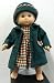 Red/Beige/Green Checkered Dress with Green Coat, Hat and Bloomers, Fits 15