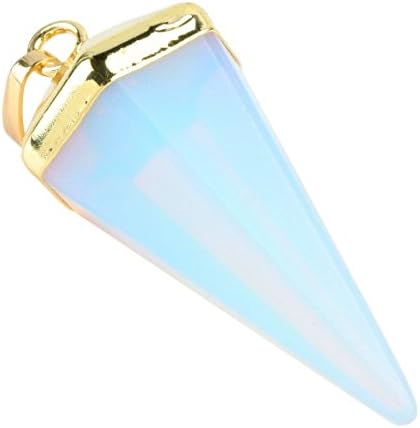 Luostdo9090 Faceted Pyramid Gemstone Healing Chakra Point Stone Pendant Fit Necklace(Opalite)