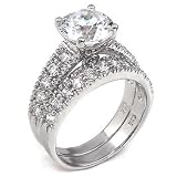Cubic Zirconia Silver Wedding Ring Set - size 5