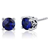 Scroll Design 2.00 Carats Blue Sapphire Round Cut Stud Earrings in Sterling Silver Rhodium Finish