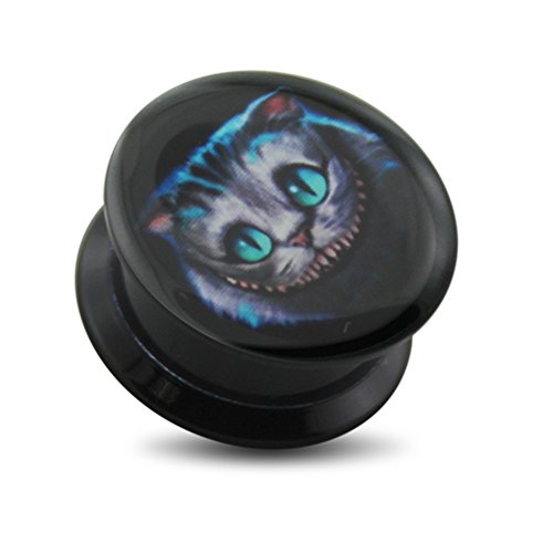 Attactive Cheshire Cat Logo Internally Threaded Black Acrylic Flesh Tunnels Plugs