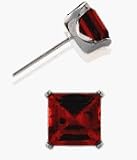 Genuine 4mm Square Princess Ruby 14 Karat White Gold Stud Earrings