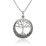 Sterling Silver Marcasite Tree of Life Pendant, 18"