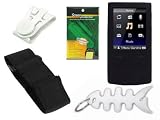 Black Durable Flexible Soft Silicone Skin Case + Premium Reusable LCD Screen Protector + Elastic Armband + Belt Clip + Fishbone Style Keychain for Sony Walkman NWZ-E344 / E345 Series Mp3 Player by TPA