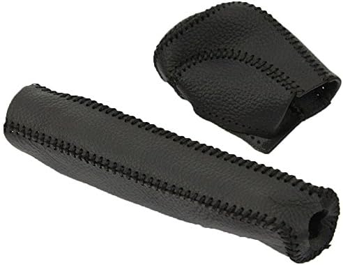 DSport Black Leather Black Sewing Hand-stitching Gear Shift Knob Cover + Handbrake Cover for 2014 Toyota Carola Automatic Transmission