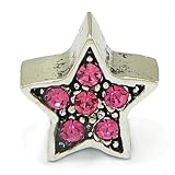 Pink Rhinestone Crystal Hollywood Star Charm - Fits Pandora Charm Bracelet & Charm Necklace - Silver Plated
