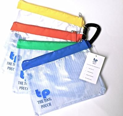 The Tool Pouch - 4 Pack of Tough Transparent, Color Combination Pouches with Rugged Carabiner