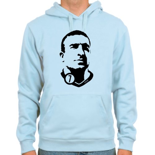 Kapuzensweater Eric Cantona ::: Farbauswahl: skyblue oder weiß ::: Größen: M-XL ::: Fußball-Kult