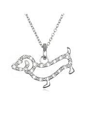 White CZ Dachshund Dog Pendant-18"