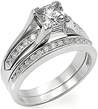 1.8 Carat Cubic Zirconia Stainless Steel Princess Cut Wedding Engagement Ring Set Sizes 5-10 (7)