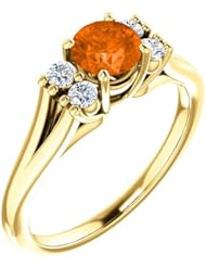 18K Yellow Gold 5.00mm Round Cut Madeira Citrine and Diamond Ring -- LIFETIME WARRANTY