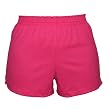 Fuschia Hot Pink solid color exercise sport shorts for women and girls. Covered elastic waist & vents.