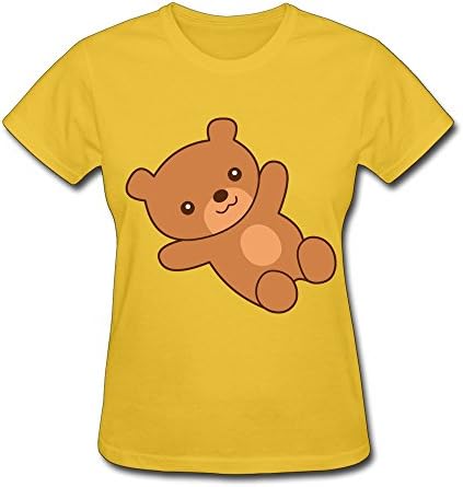 Leapens Lady's 100% Cotton Short Sleeve Baby Bear T-Shirt Yellow US Size M