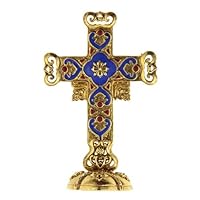 Venetian Inspired Enameled Cross Brooch and Stand