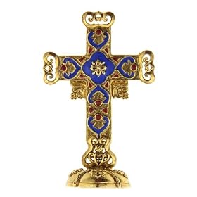 Venetian Inspired Enameled Cross Brooch & Stand