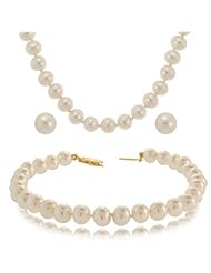 Pearl Necklace Bracelet Earring Set 14k Ladies or Girls